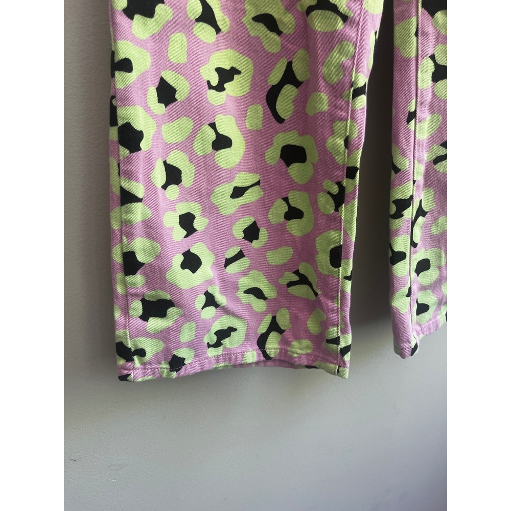 Hayley Elsaesser x TWIK Pink Green Leopard Print Wide Leg Jeans Size 27 Highrise - Picture 4 of 12